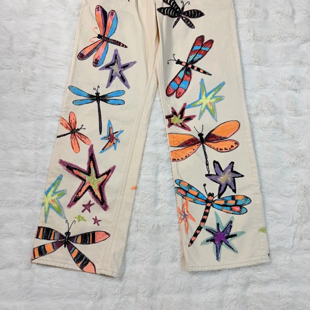 We The Free Cream Wide-Leg Jeans with Multicolor Dragonfly & Starfish Print - Picture 3 of 10